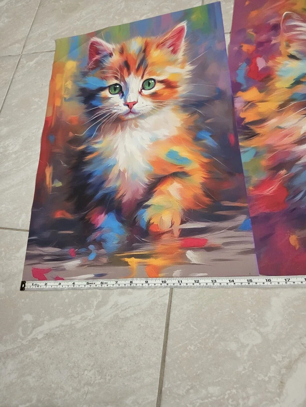 Set of 3 Colorful Cat Canvas Art Prints Abstract Kitten Wall Decor Unframed, EUC